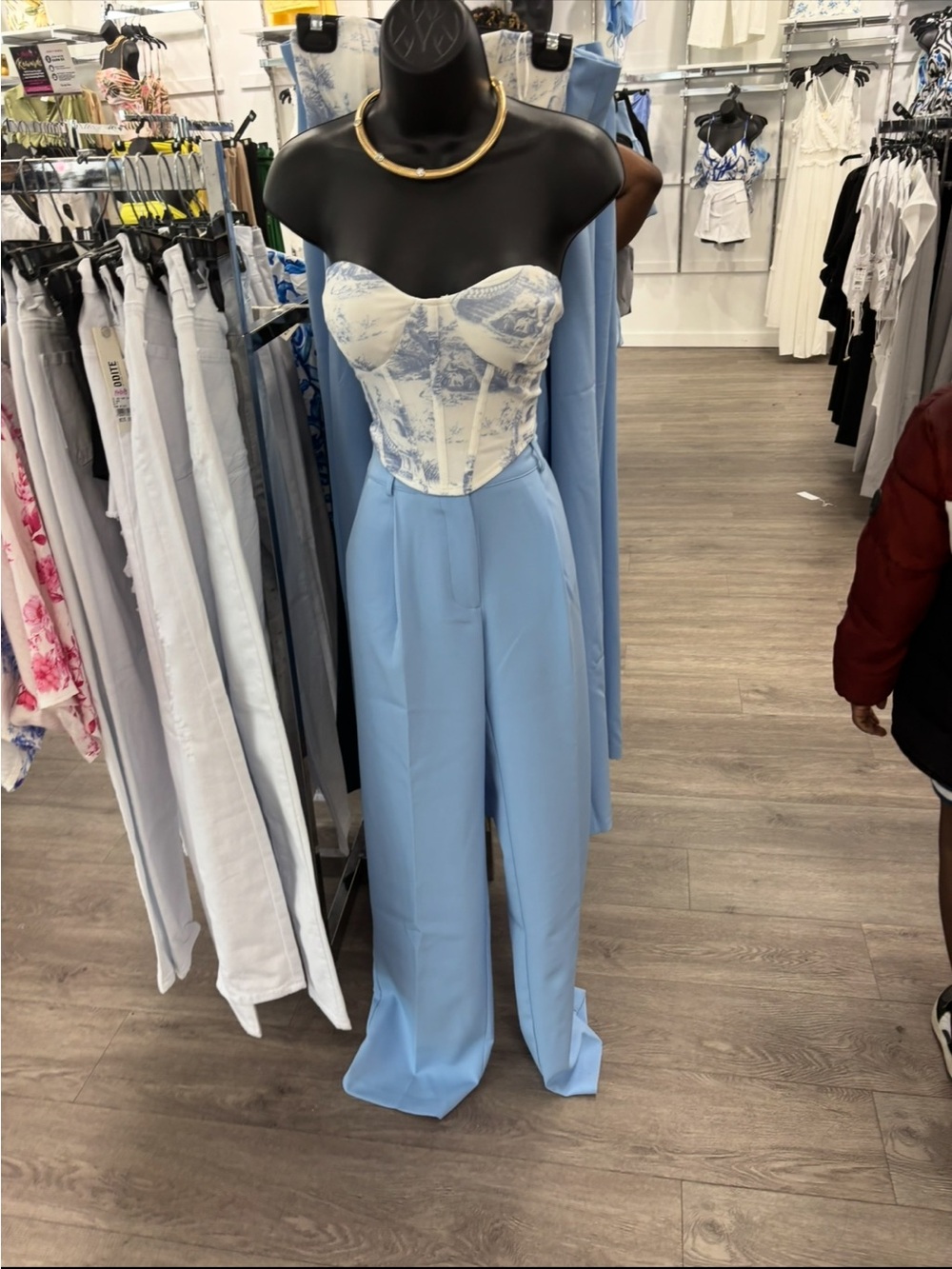 Rainbow Powder Blue High-Waist Wide-Leg Trousers